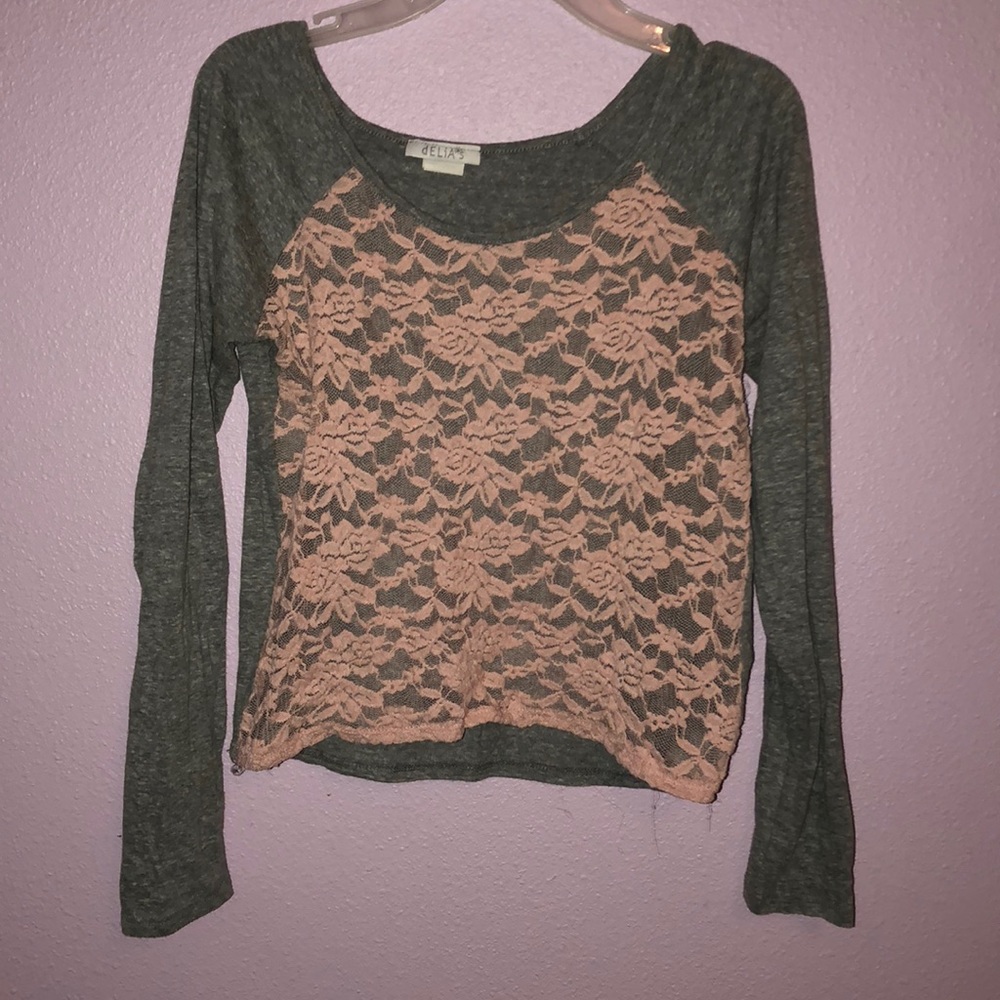 Grey lace front long sleeve